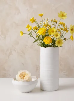10in Tall Clay White Porcelain Cylinder with Gold Edging
