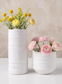 10in Tall Clay White Porcelain Cylinder with Gold Edging