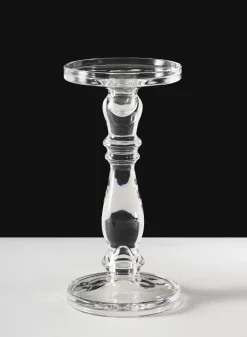 11in Tall Clear Crystal Look Glass Pillar and Taper