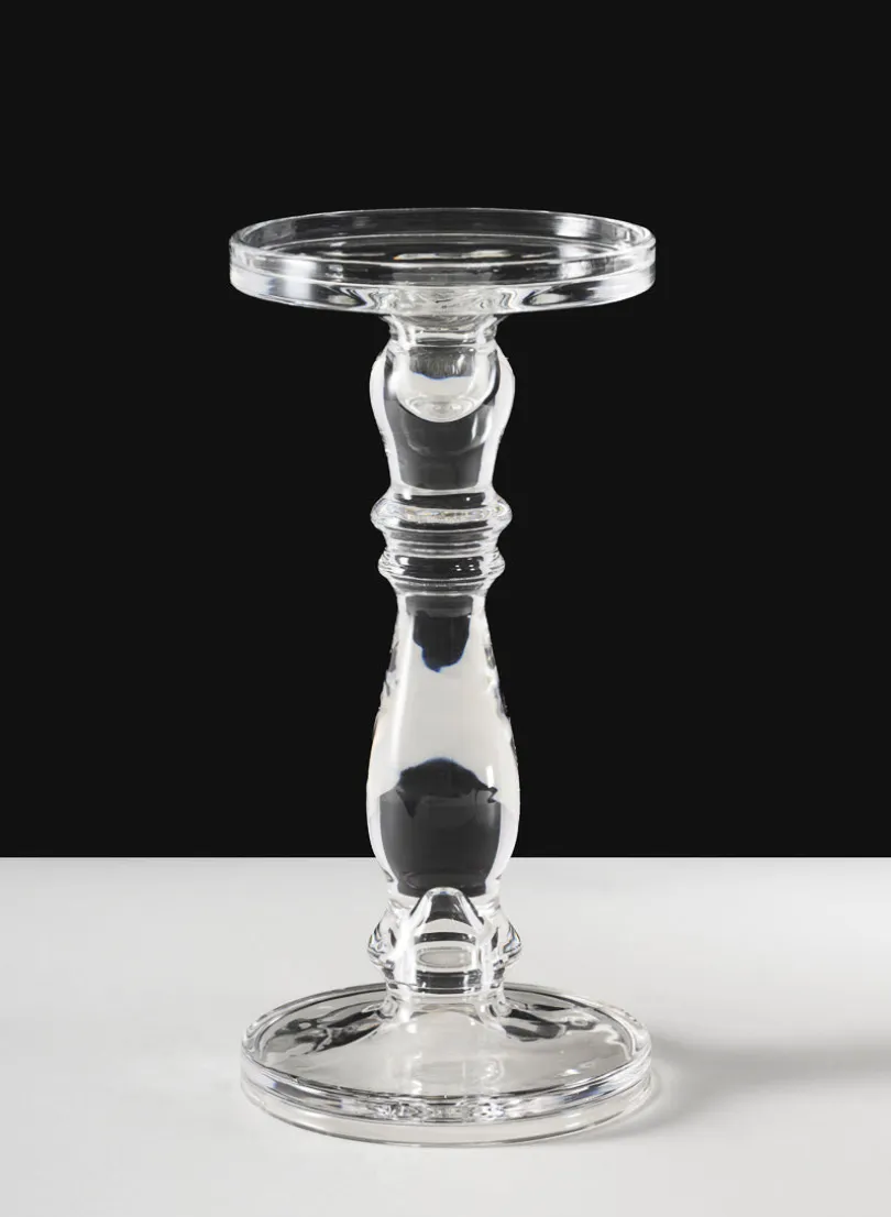 11in Tall Clear Crystal Look Glass Pillar and Taper
