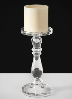 11in Tall Clear Crystal Look Glass Pillar and Taper