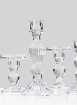 4.5in Tall Clear Glass Pillar Holder, Set of 6
