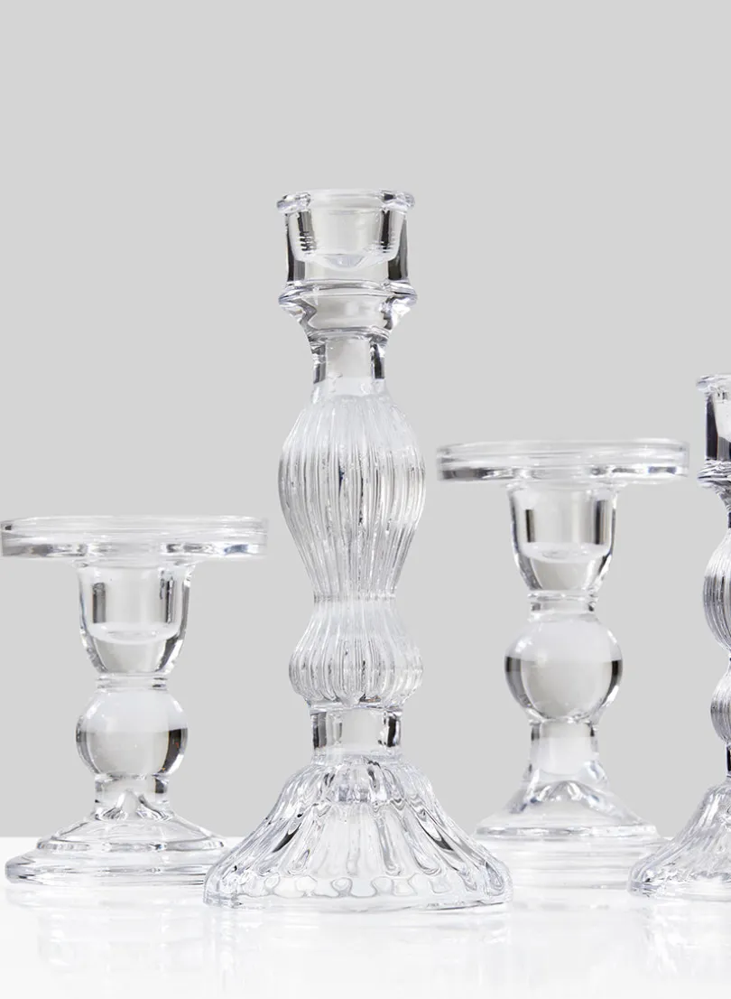 4.5in Tall Clear Glass Pillar Holder, Set of 6