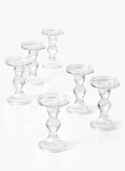 5.5in Tall Clear Glass Pillar Holder, Set of 6