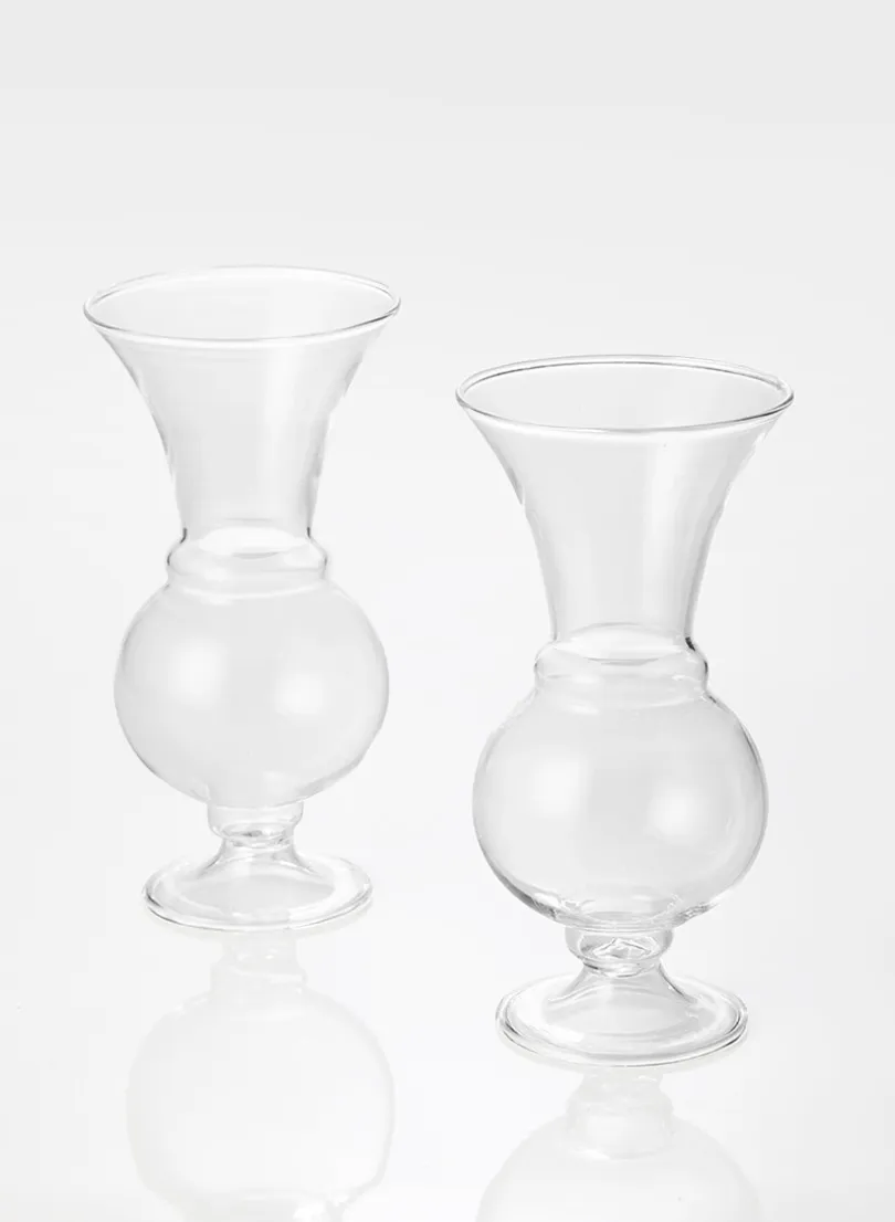 6in Tall Clear Glass Trumpet Bud Vase, Set of 2