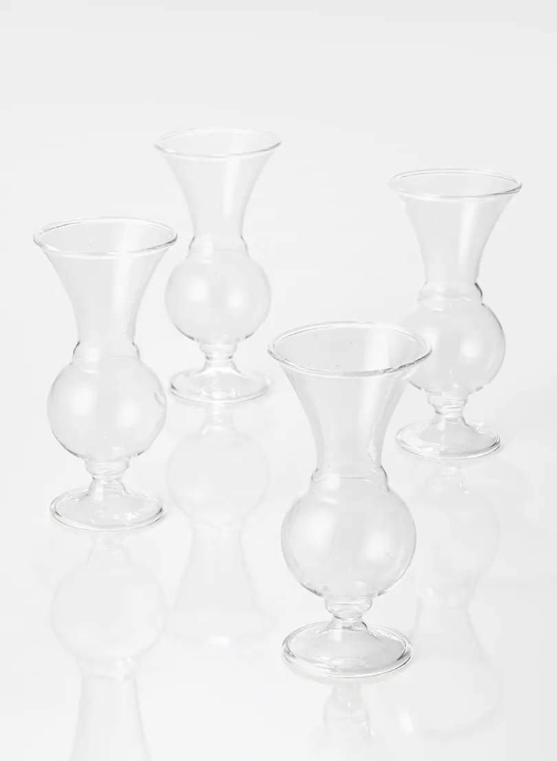 5in Tall Clear Glass Trumpet Bud Vase, Set of 4