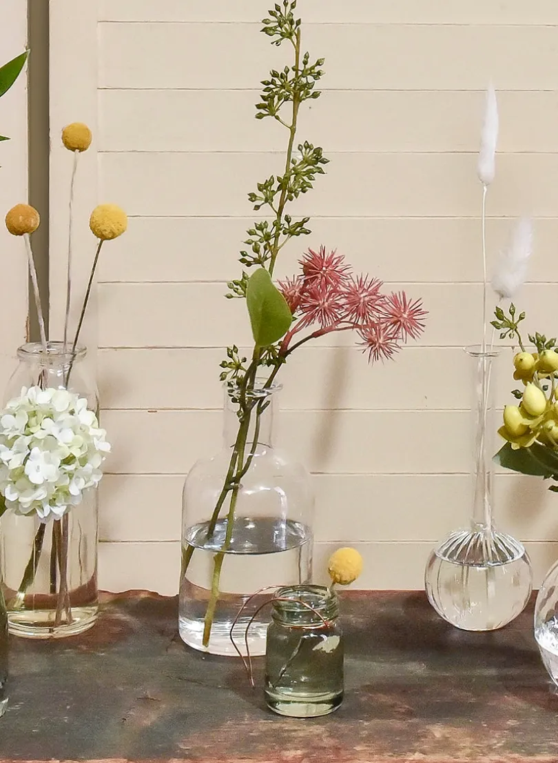 5.25in Tall Clear Medicine Bottle Bud Glass Vase, Set of 6