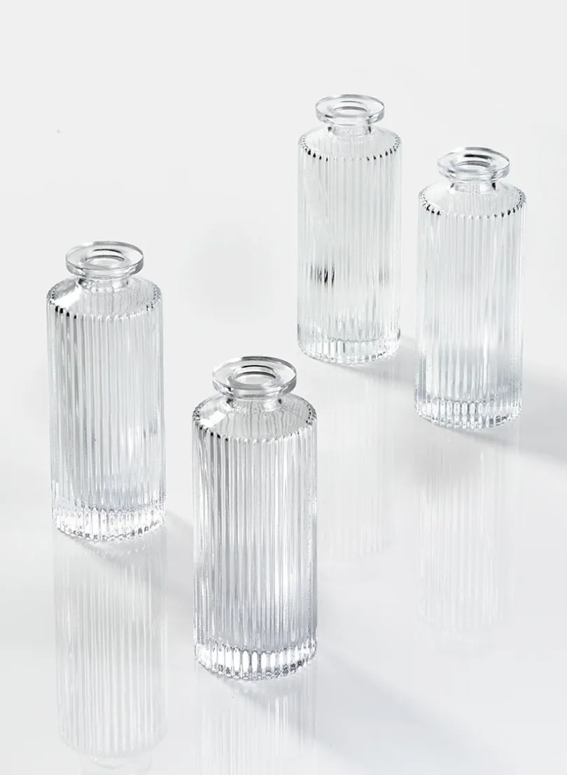 5.25in Tall Clear Pleated Glass Bottle Bud Vase, Set of 4