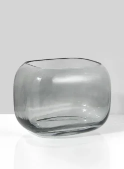 5.5in Tall Cool Grey Glass Square Fishbowl Vase