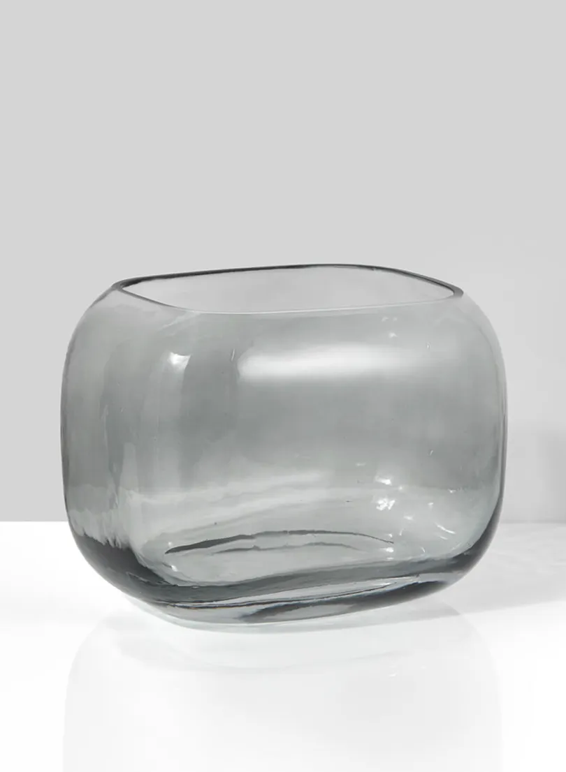 5.5in Tall Cool Grey Glass Square Fishbowl Vase