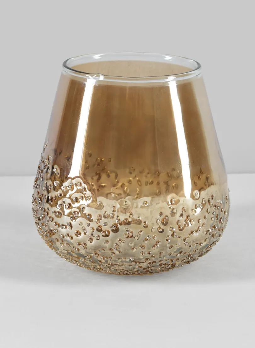 5in Tall Copitas Artisan Speckled Amber Luster Glass Holder