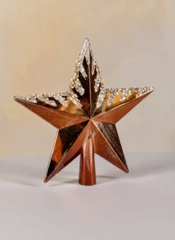 8in Tall Copper with Glitter Tree Top Star Plastic Ornament