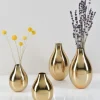 6in Tall Cordoba Gold Metal Vase, Set of 2