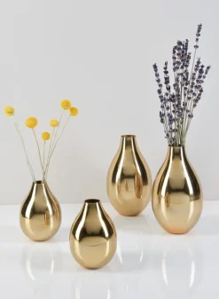 6in Tall Cordoba Gold Metal Vase, Set of 2