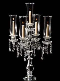 31 1/2in Tall Crystal Chandelier Hurricane Glass Candelabra