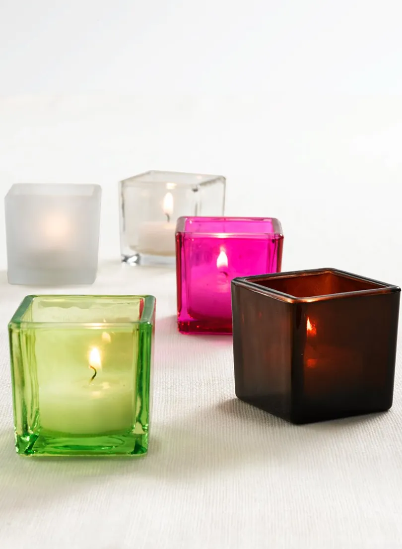 2in Tall Cube Glass Votive Holders, Set of 4