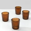 2.5in Tall Dark Amber Fluted Glass Votive Holder, Set of 4