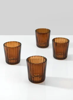 2.5in Tall Dark Amber Fluted Glass Votive Holder, Set of 4