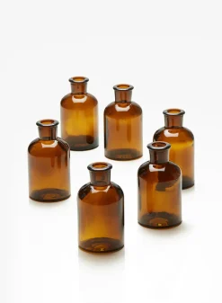4in Tall Dark Amber Glass Bottle Vase, Set of 6
