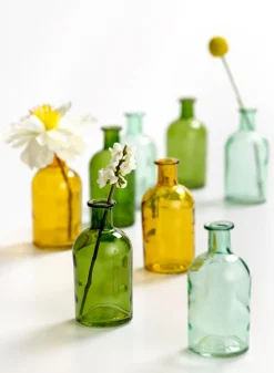 5.25in Tall Dark Green Medicine Bottle Glass Bud Vase