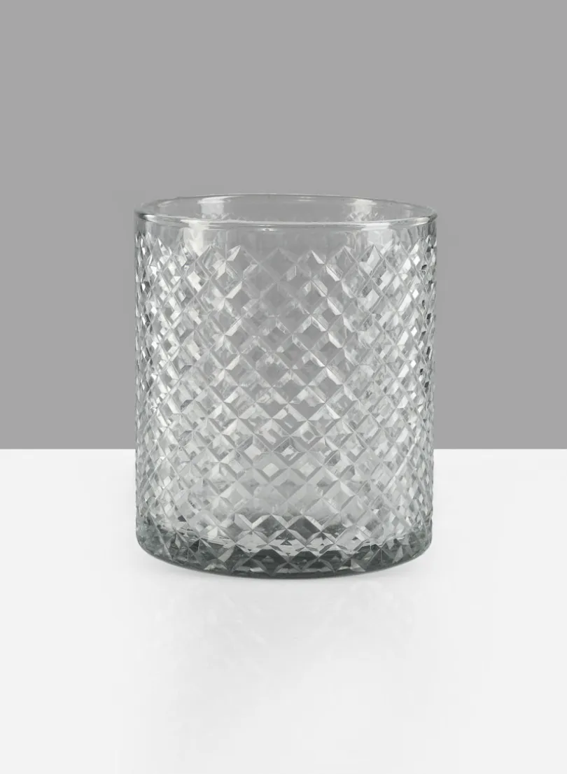 6in Tall Diamond Cut Glass Cylinder