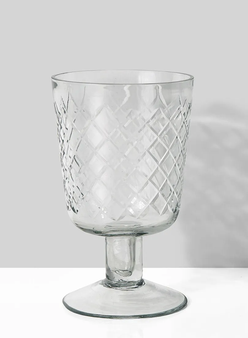 5in Tall Diamond Cut Glass Pedestal Vase