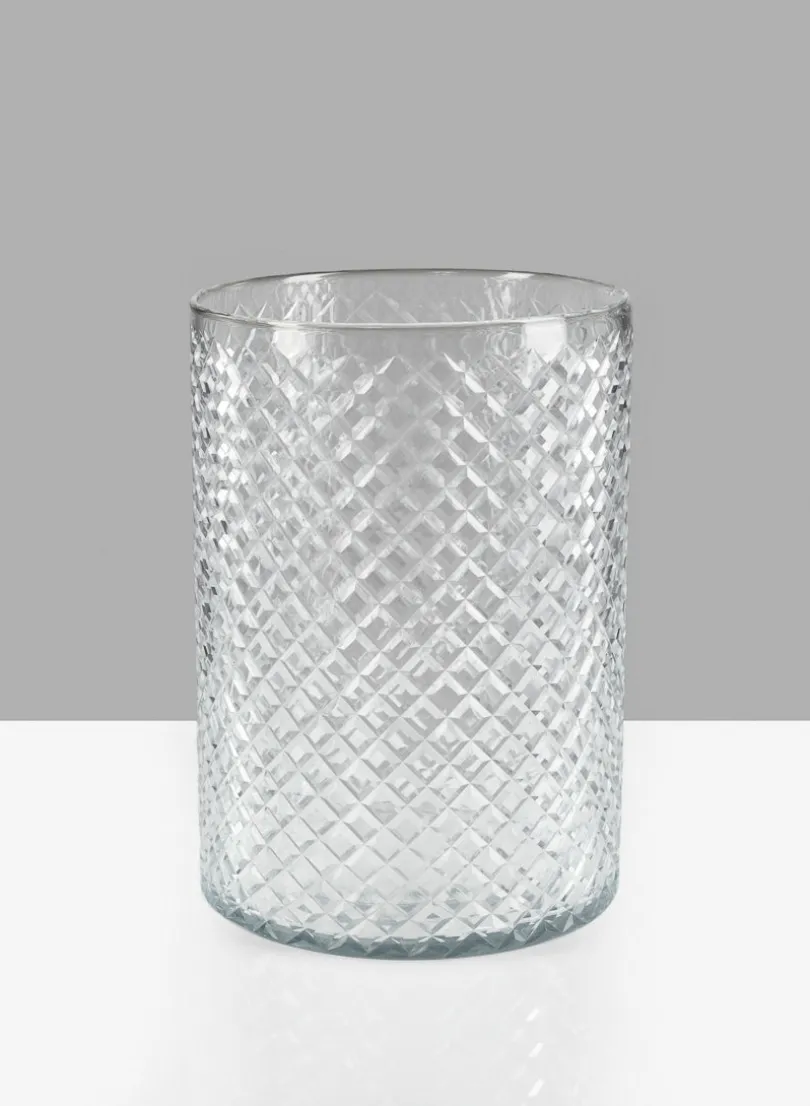 9in Tall Diamond Cut Glass Round Vase
