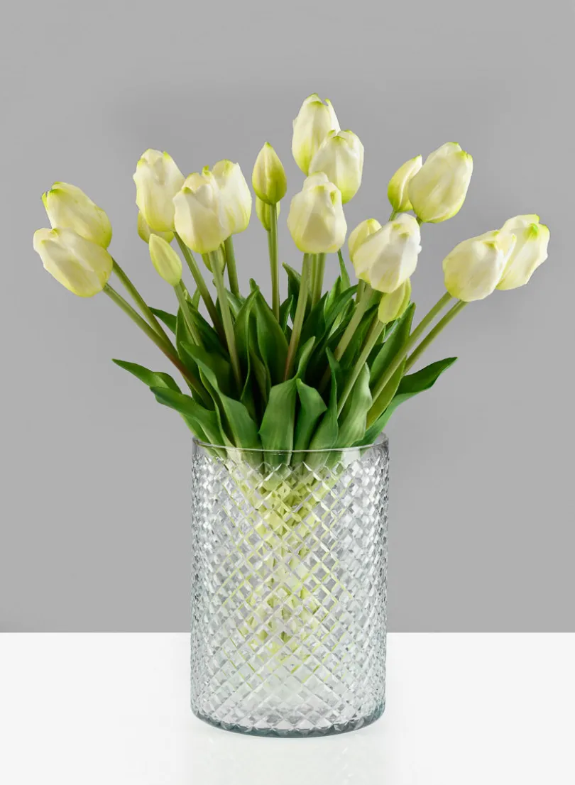9in Tall Diamond Cut Glass Round Vase