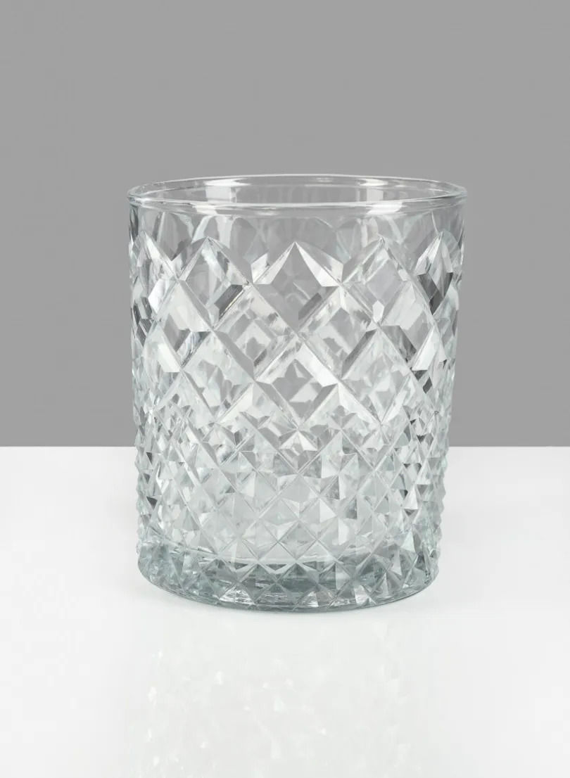 4.75in Tall Diamond Cut Glass Round Vase