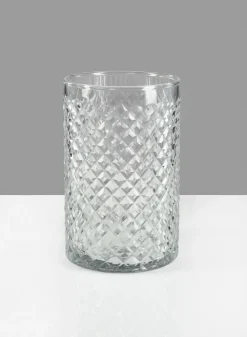 6in Tall Diamond Cut Glass Round Vase