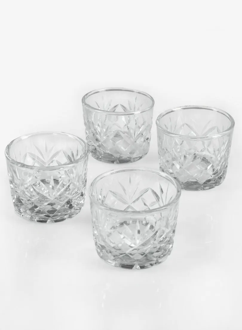 2.5in Tall Diamond Cut Glass Votive Holder, Set of 4