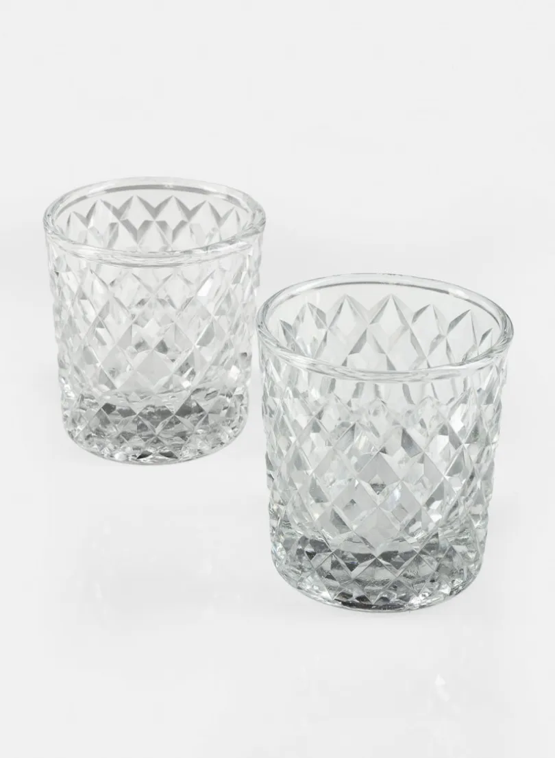 3.25in Tall Diamond Glass Votive, Set of 2