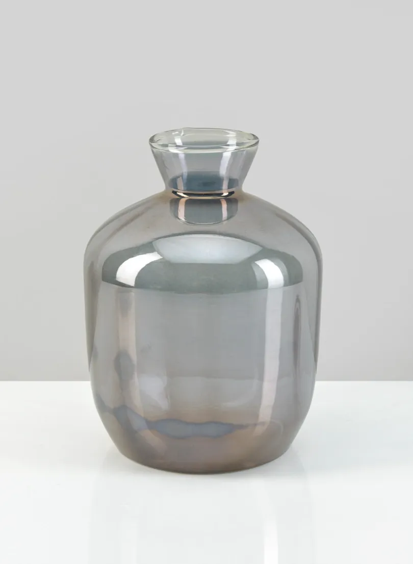 7in Tall Dijon Grey Luster Glass Vase