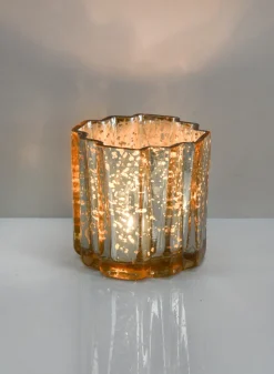 3.5in Tall Dwarika Glass Candleholder, Old Gold