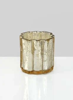 3.5in Tall Dwarika Glass Candleholder, Old Gold
