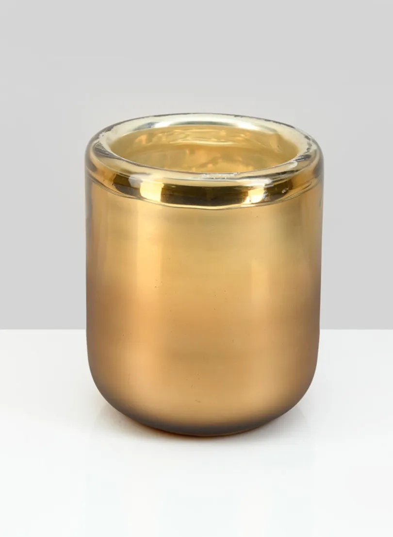 6in Tall Ebba Hand Blown Gold Glass Candleholder