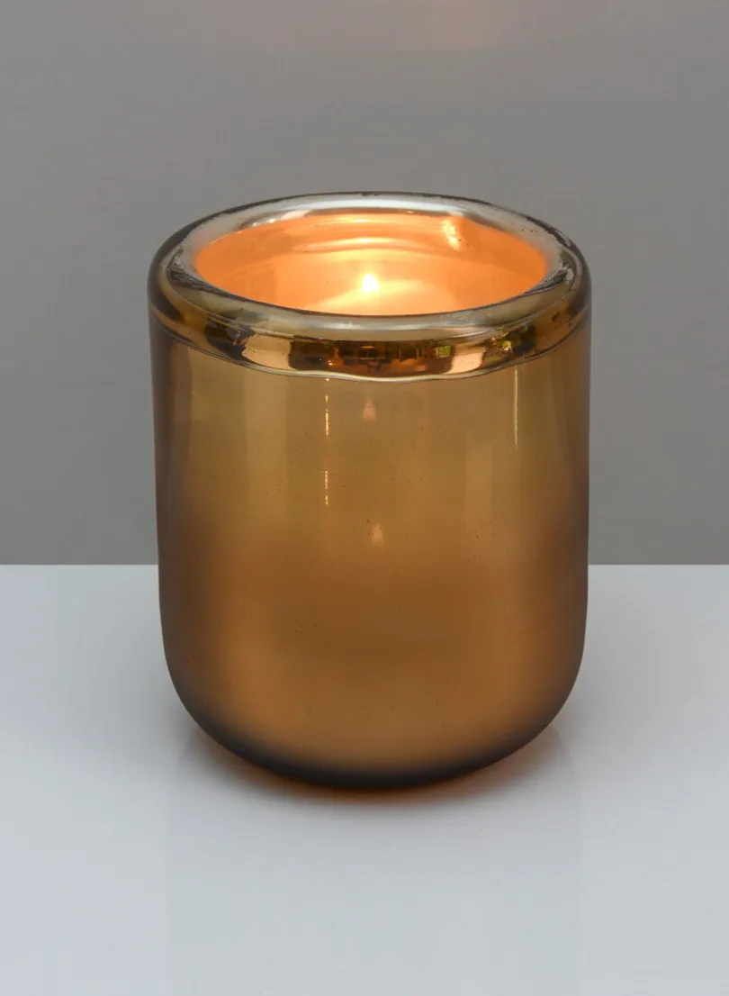 6in Tall Ebba Hand Blown Gold Glass Candleholder