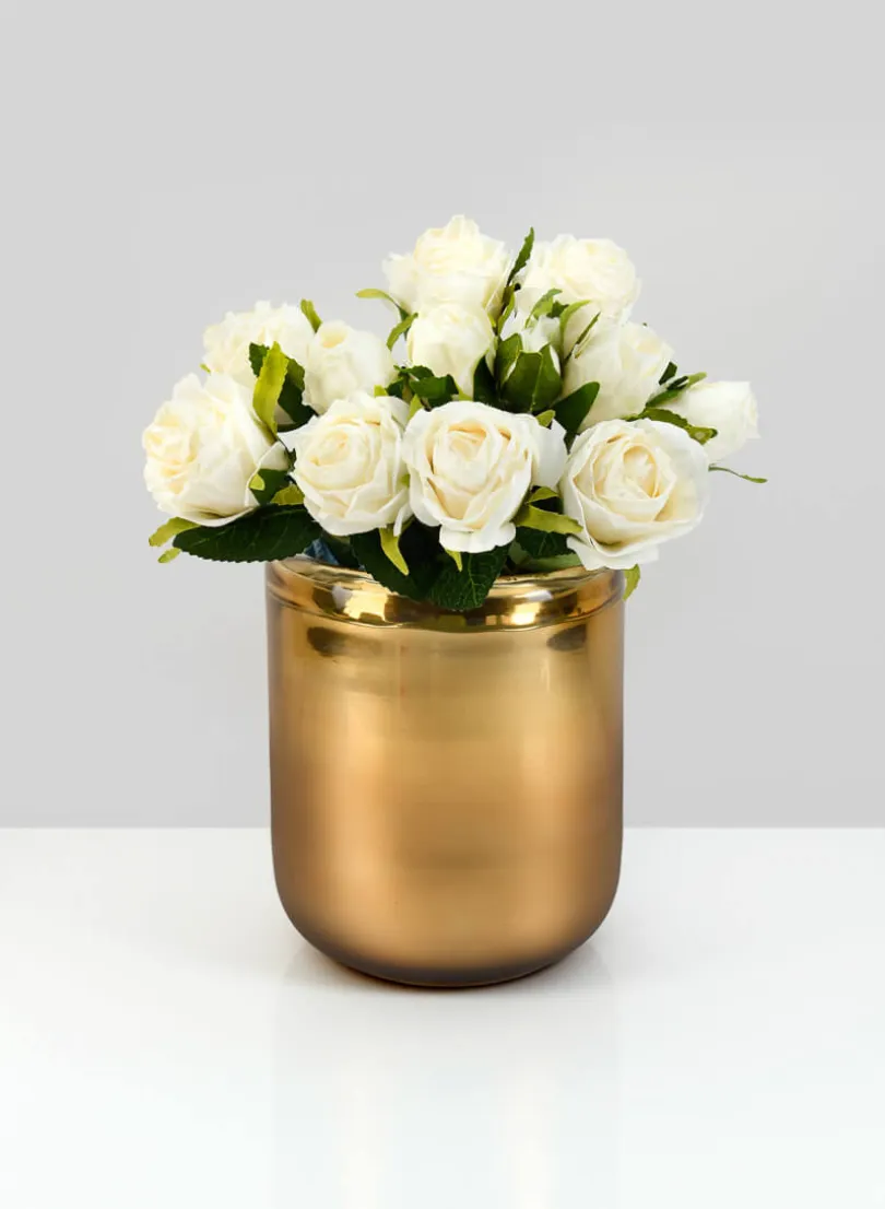 6in Tall Ebba Hand Blown Gold Glass Candleholder