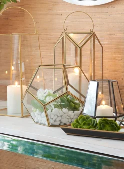 11in Tall Emerald Cut Glass Lantern