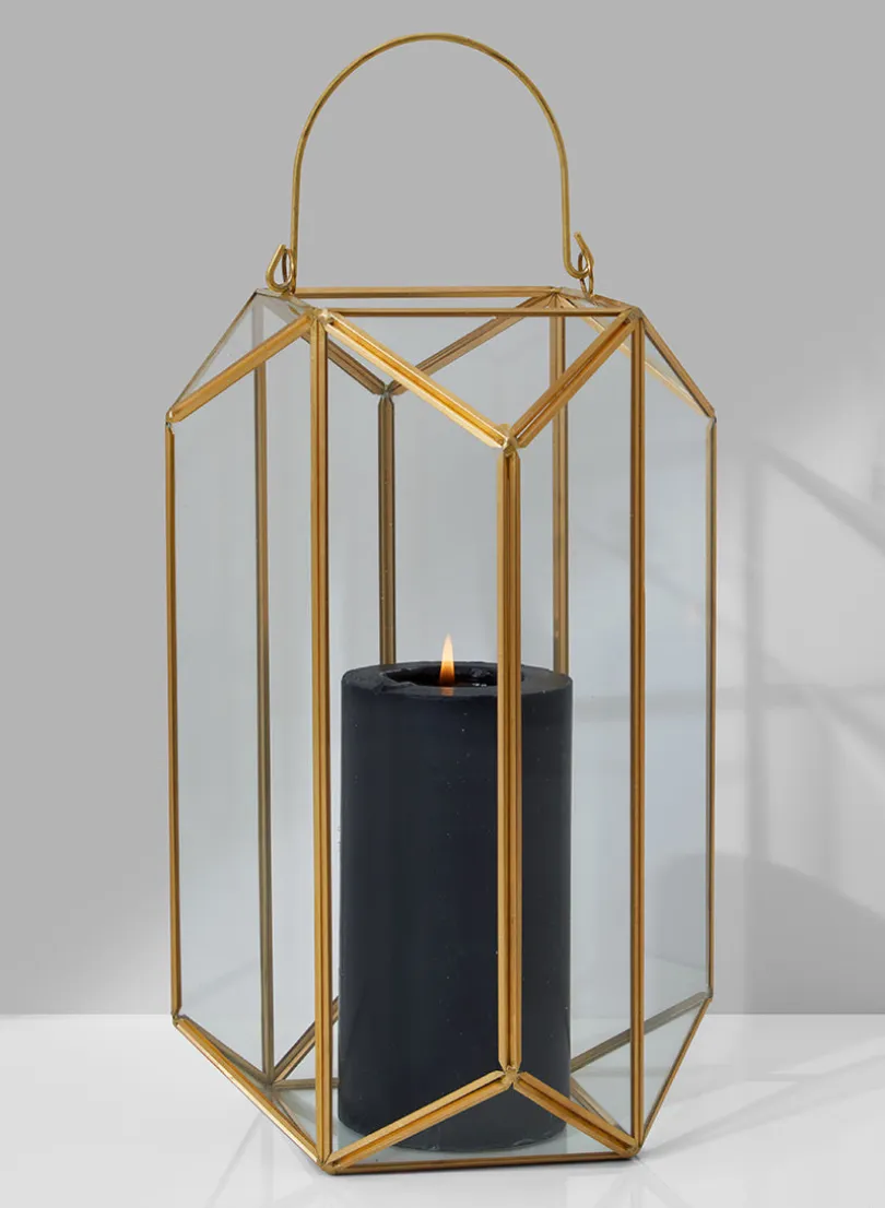 11in Tall Emerald Cut Glass Lantern
