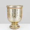 7in Tall Etched Gold Glass Hurricane