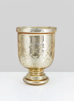 7in Tall Etched Gold Glass Hurricane