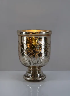 7in Tall Etched Gold Glass Hurricane