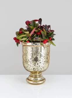 7in Tall Etched Gold Glass Hurricane