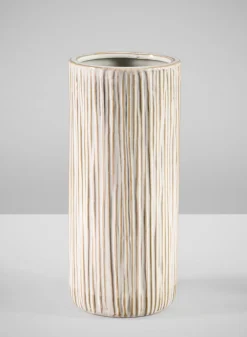 9in Tall Faro Aged White Ceramic Cylinder