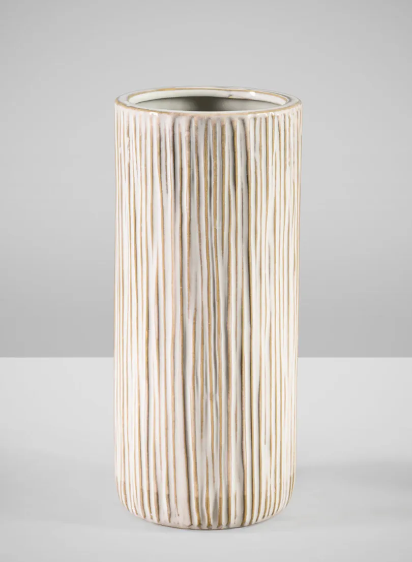 9in Tall Faro Aged White Ceramic Cylinder