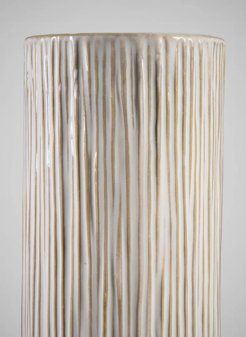 9in Tall Faro Aged White Ceramic Cylinder
