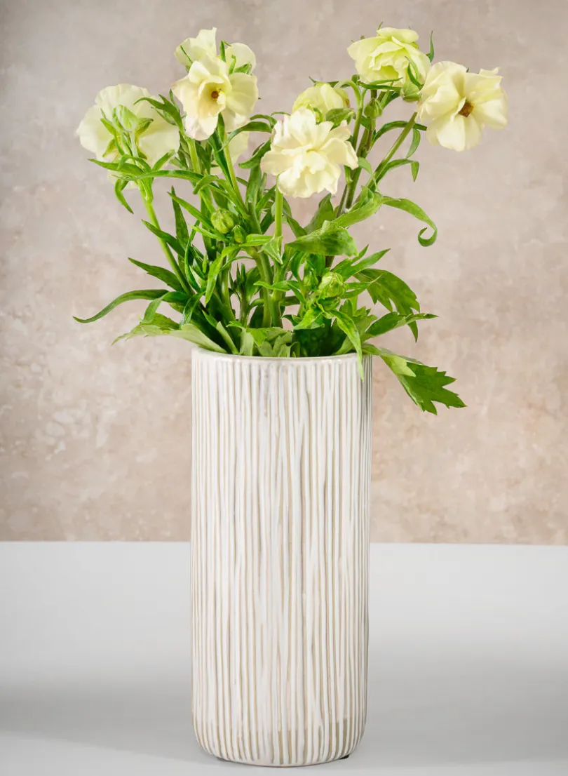 9in Tall Faro Aged White Ceramic Cylinder