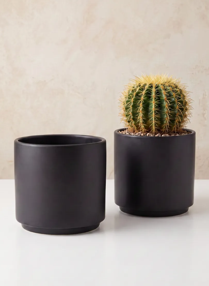 5.25in Tall Florist Choice Matte Black Ceramic Cylinder, Set of 2