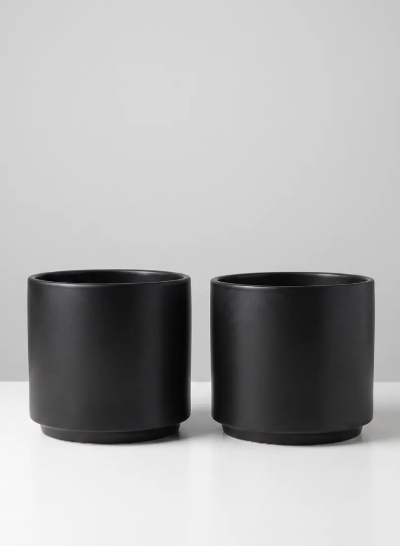 5.25in Tall Florist Choice Matte Black Ceramic Cylinder, Set of 2
